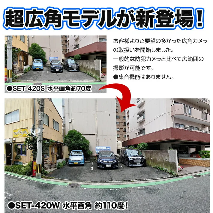 超広角!200万画素防犯カメラ4台と録画機セット SET-420W